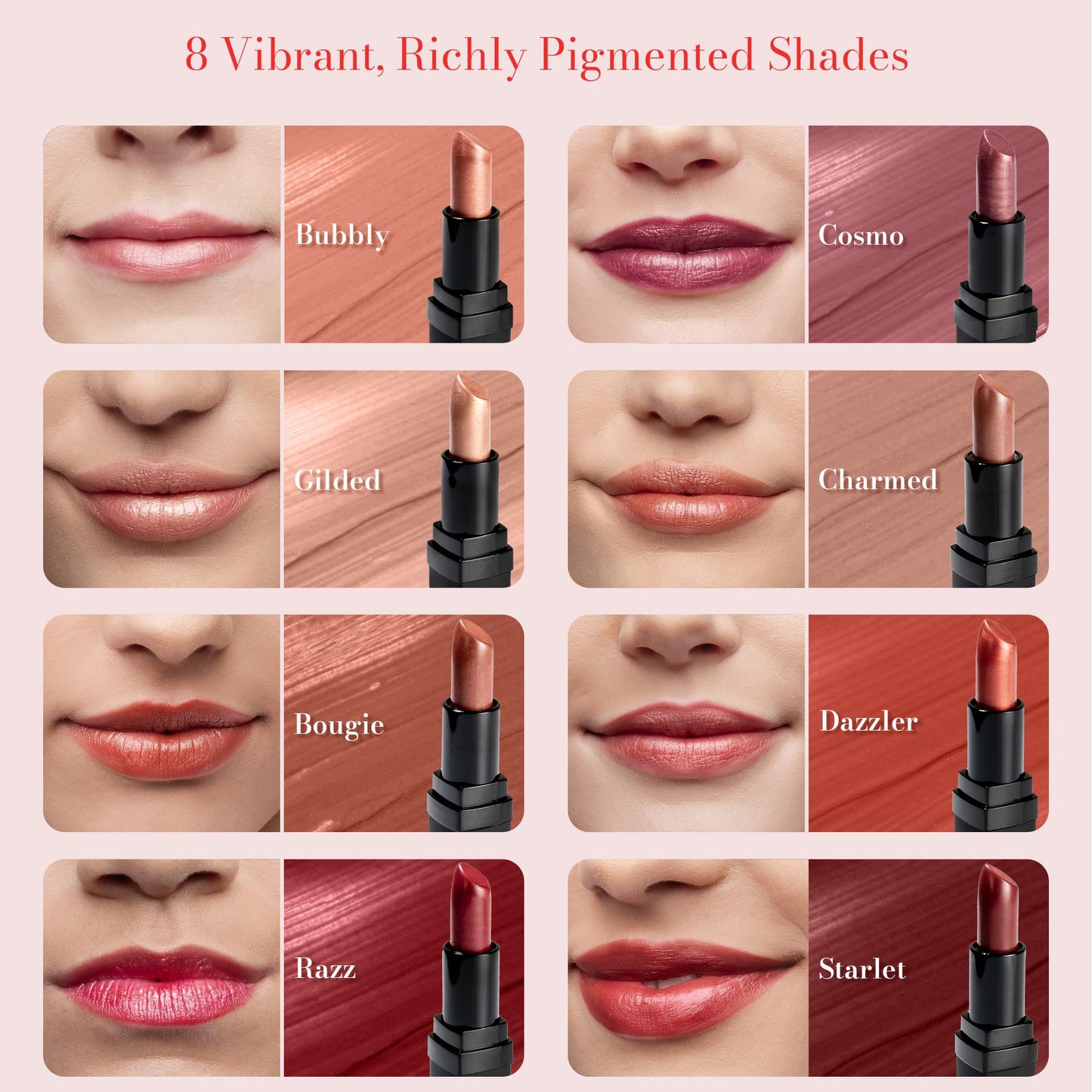 Juwel Cosmetics Frosted Finish Lipstick, Long Wear Moisture-Rich Shades with Natural Minerals, Matte Lipstick Contains Shea Butter, Grapeseed & Avocado Oils, Lead-Free, Gilded
