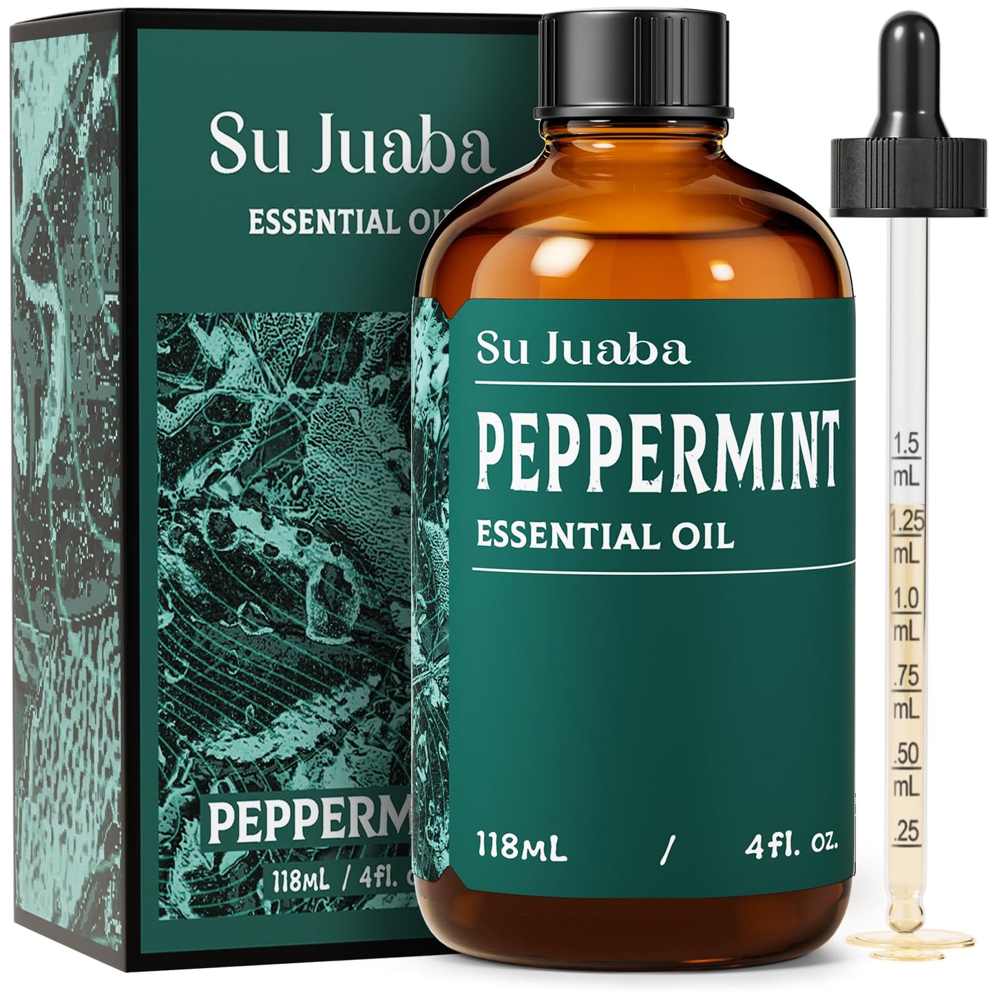 SU JUABA Peppermint Oil 4 Fl Oz, 100% Pure & Natural Aromatherapy Oil for Spray, Diffuser, Skin, Hair - 118ML