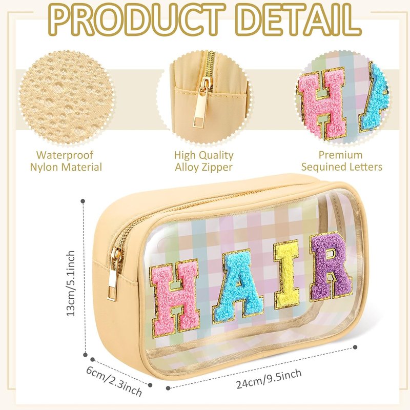 Chenille Letter Cosmetic Bag Set - Waterproof Nylon Makeup Pouches | Multi-Purpose Toiletry Organizers for Women (Classic Colors)