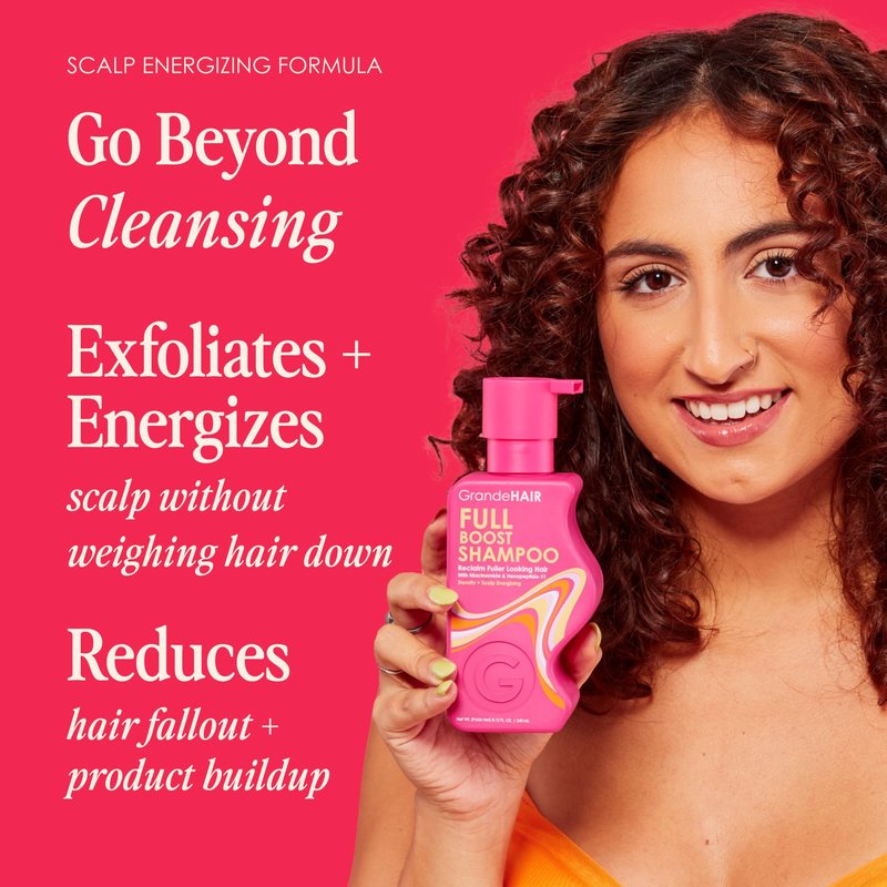 Grande Cosmetics GrandeHAIR Peptide Shampoo - Cleanses, Exfoliates & Reduces Fallout, Sulfate-Free - for Fuller-Looking Hair - Travel Size (2 fl oz)