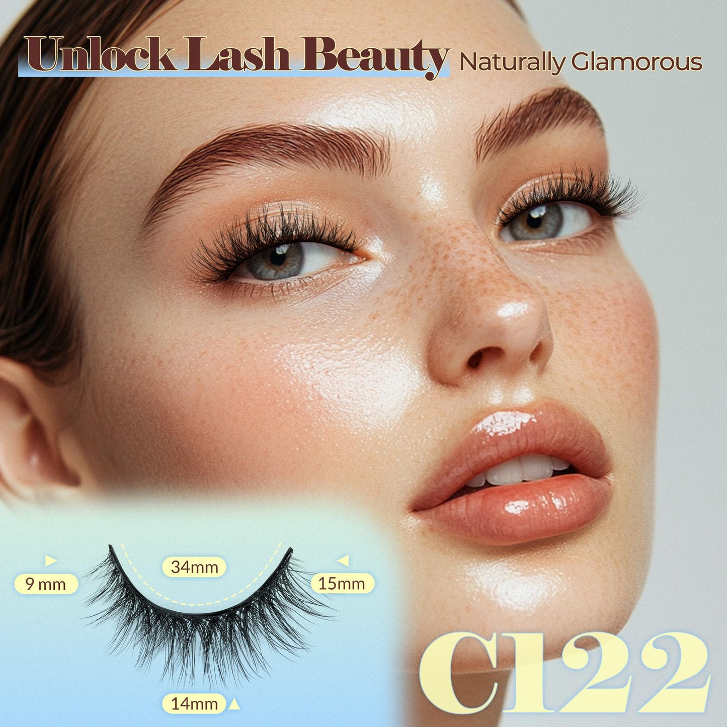 LASHVIEW Self Adhesive Eyelashes, 5 Pairs Natural Look Press On Lashes No Glue Need Eyelashes Reusable Cat Eye Wispy Self-adhesive False Lashes with Replacement Strips & Tweezers (C122)