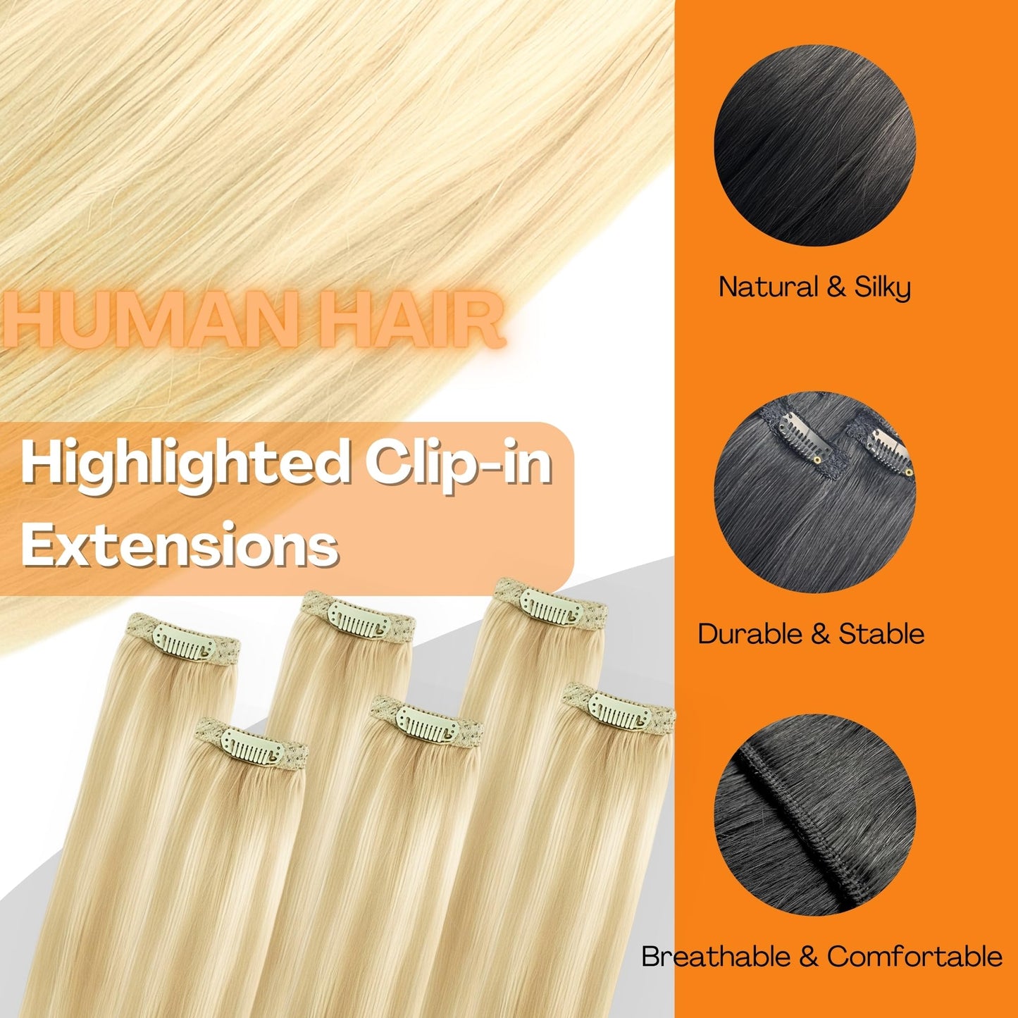 Single Clip In Hair Extensions Real Human Hair, Short Hair Extensions Clip Ins, Remy Balayage Highlight Seamless Hairpieces for Women 6 Pcs 14 Inch 36g Medium Brown Mixed Honey Blonde