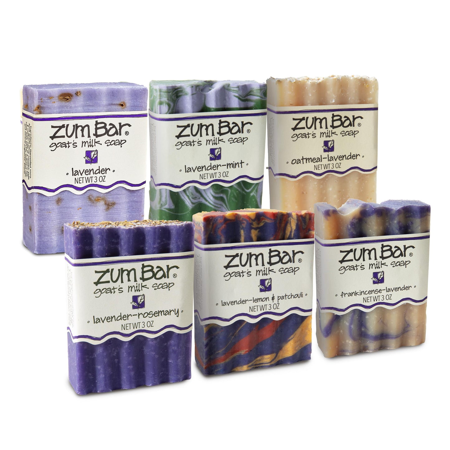 Zum Indigo Wild Goat's Milk Soap Bar - Bar Soap for Hands & Body Made with Essential Oils - 3 oz - Lavender Blends (6 Pack)