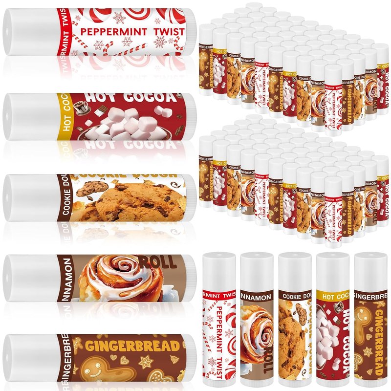 Christmas Lip Balm Set - 50 Pcs Peppermint, Gingerbread & Cocoa Flavors | Perfect Holiday Stocking Stuffers & Party Favors