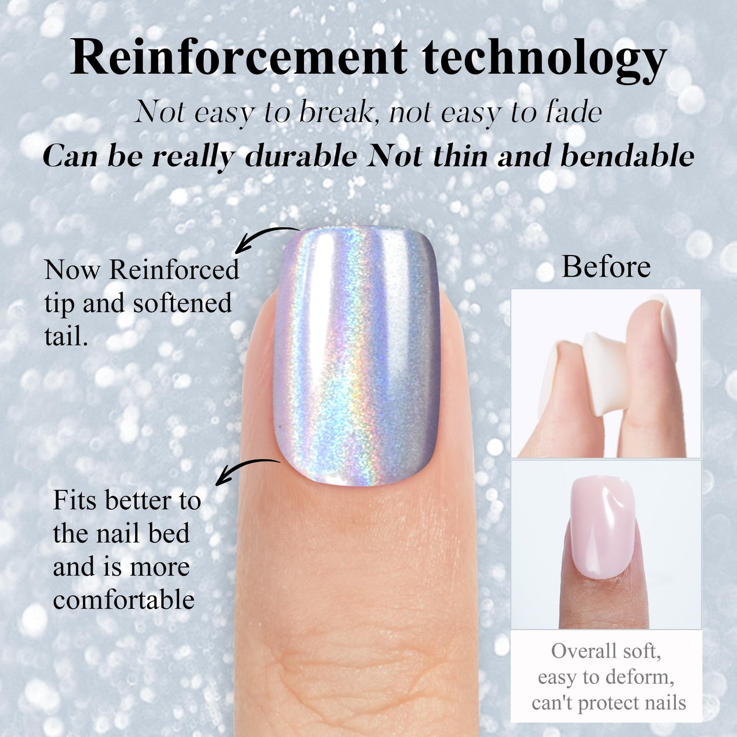 Cat Eye Press on Nails Short, Jofay Fashion Salon-Like Fake Nail with Blue Laser Gray Mystic Aurora Designs, False Nails Glue on Nails Reusable Full Cover Stick on Nails for Women, 160 Pcs
