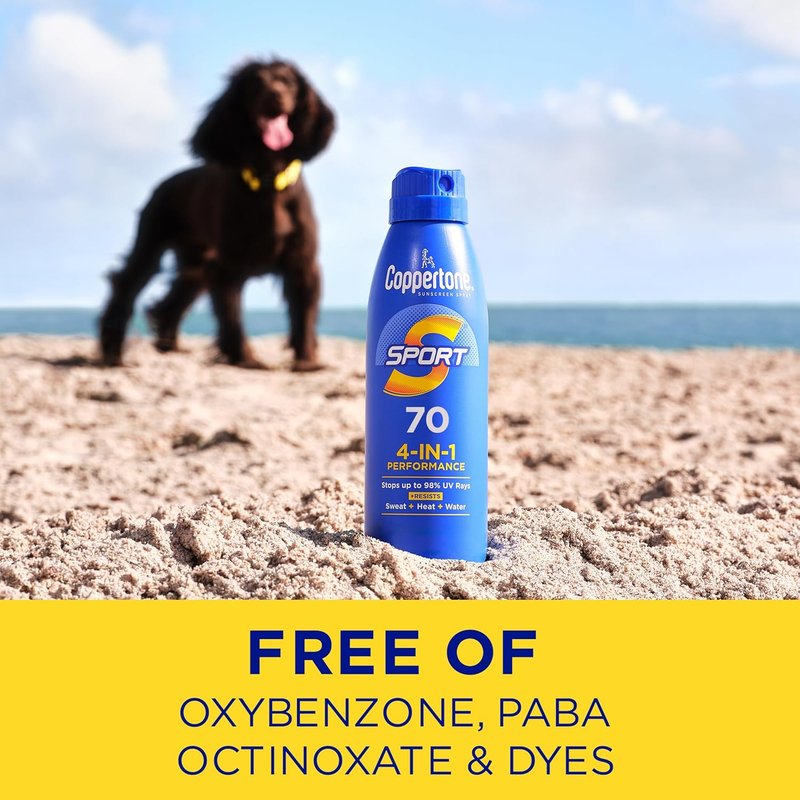 Coppertone SPORT Sunscreen Spray SPF 70 - Water Resistant Broad Spectrum Protection | 5.5 Oz, Pack of 3