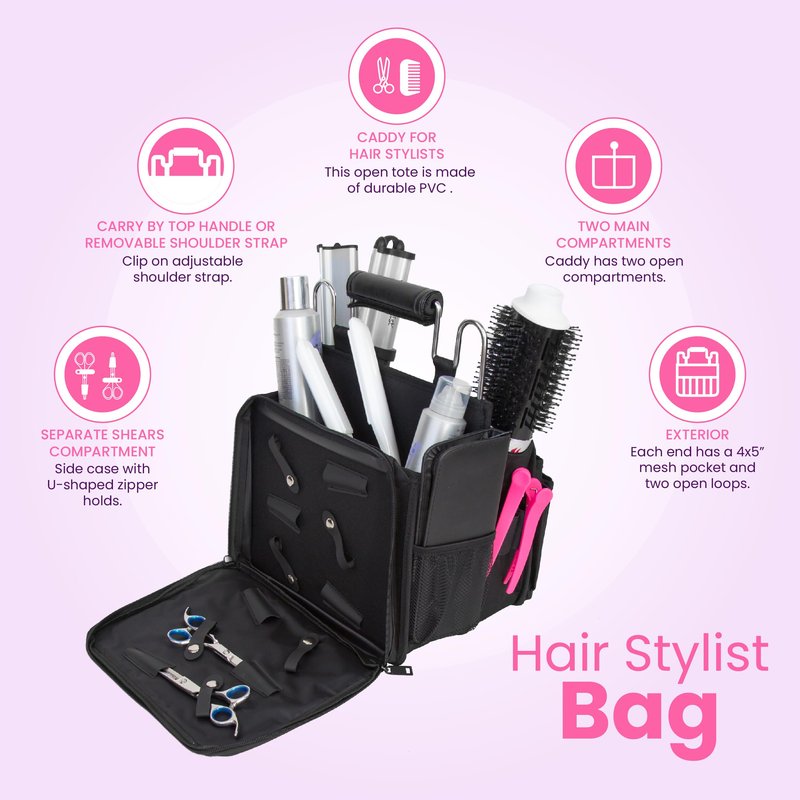 Salon Supply Co Open Hair Stylist Case – Sturdy Metal Frame Hairdresser Bag – Cosmetology Organizer for Hair Stylists – Hair Styling Tool Bag and Storage Organizer