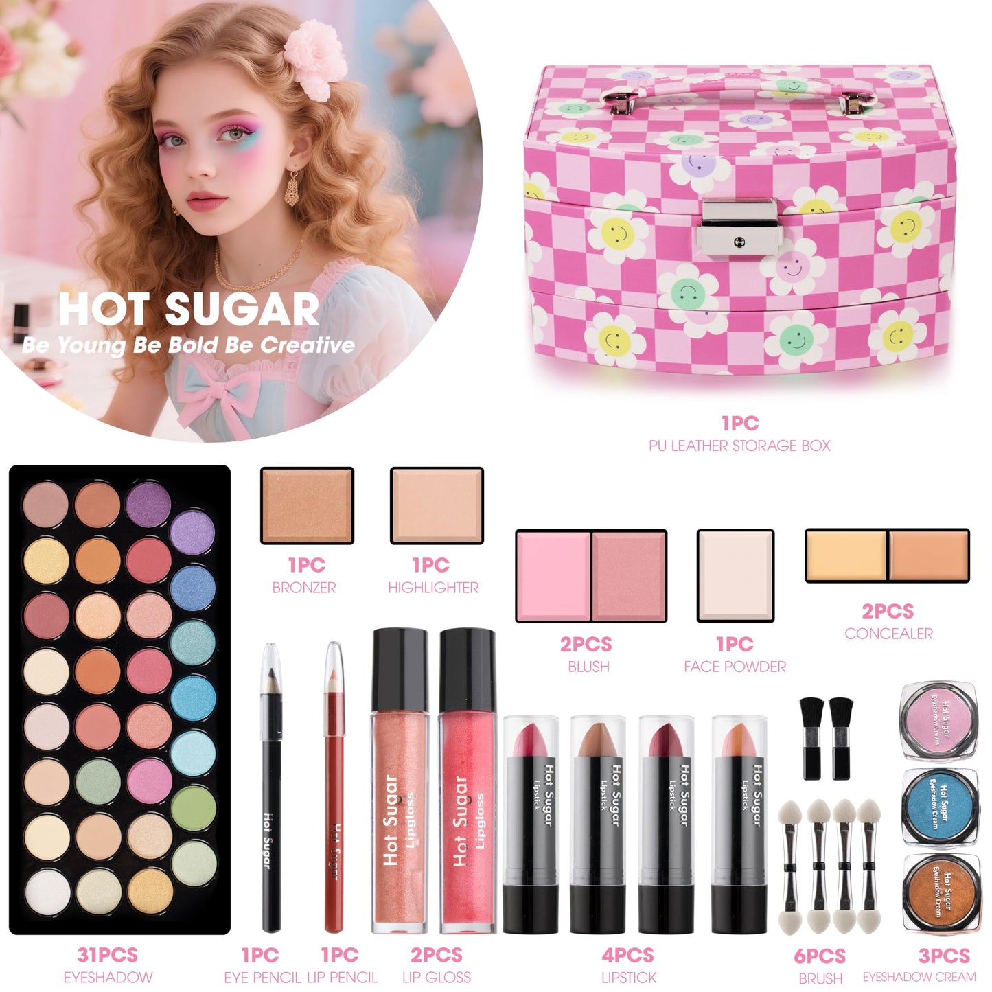 Hot Sugar Girls All-in-One Makeup Kit for Teens 14-16 Years | Beginner Cosmetic Set with Real Makeup Tools & Cosmetics | Birthday Christmas Gift for Girls (Blue)