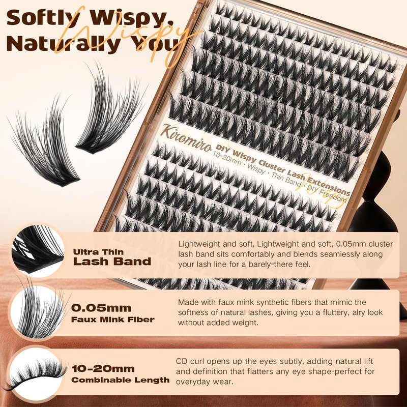 Kiromiro Lash Clusters Wispy Clusters Eyelash Extensions 10-20mm Fluffy Individual Lashes Extension DIY CC Curl Cluster Lashes Volume Eyelash Clusters