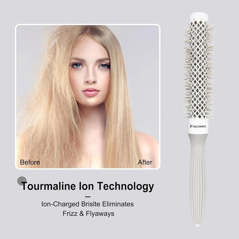Eagle Fortress Round Brush - Thermal Ceramic Hair Brush for Professional Blowouts | 0.98 Inch, Grey