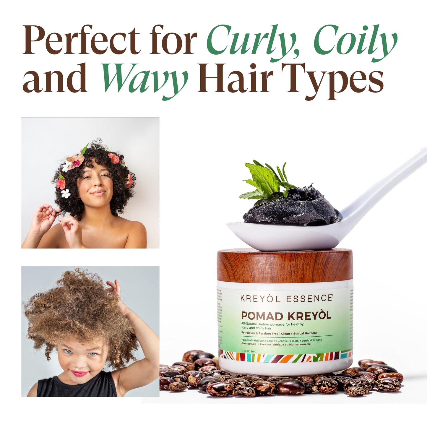 Kreyol Essence Haitian Black Castor Oil Rosemary Pomade for Men & Women - Natural Hair Pomade for Men for Curly Hair, Light Hold + Natural Shine, Detox & Strengthen, Paraben Free, 4 Oz
