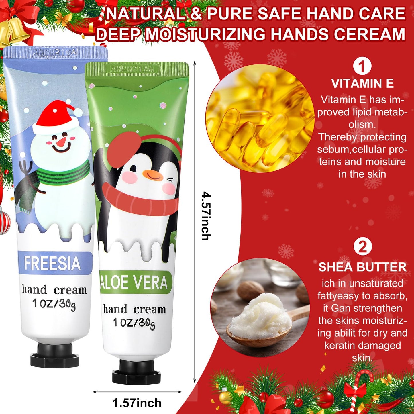 Swiffen 45 Pcs Christmas Hand Cream Gift Set for Coworkers in Bulk Mini Hand Lotion Travel Moisturizing Cream Dry Cracked for Women Mom Stocking Stuffers Gift Operation Christmas Items Favors 33ml
