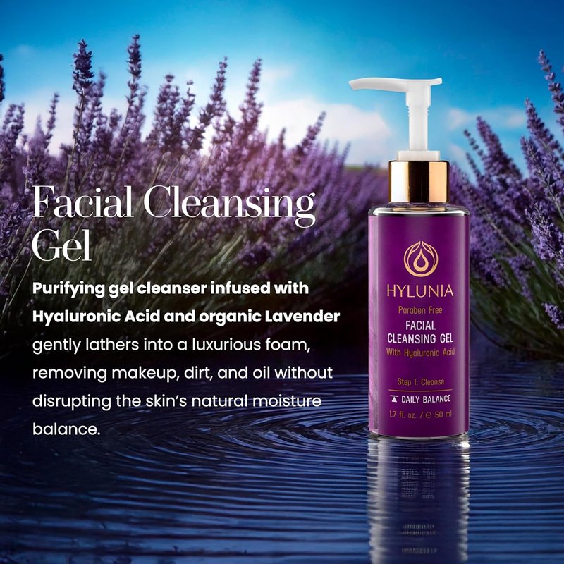 Hylunia Facial Cleansing Gel - Hydrating Makeup Remover with Hyaluronic Acid & Organic Lavender | 5.1 fl. oz.
