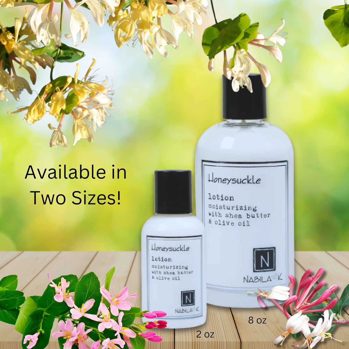 Nabila K Honeysuckle Body Lotion - Moisturizer for Body, Hands and Feet - Aloe Vera & Water Based - Shea Butter & Olive Oil - Naturally Scented - 8 oz