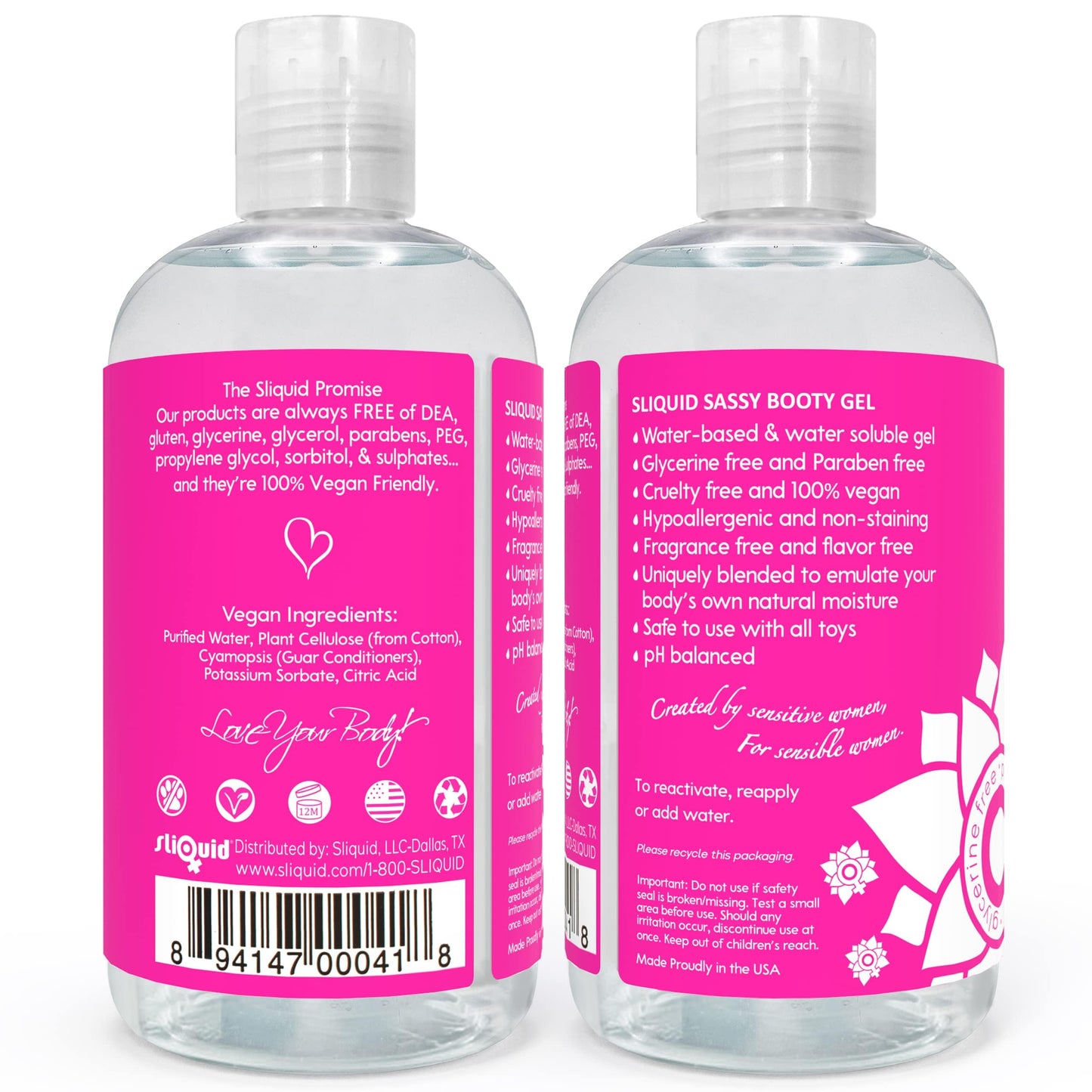 Sliquid Sassy Water-Based Lube - Thick, Long-Lasting Gel, Natural Lube for Women/Men/Couples, Unscented, 8.5 Fl Oz (2 Pack)