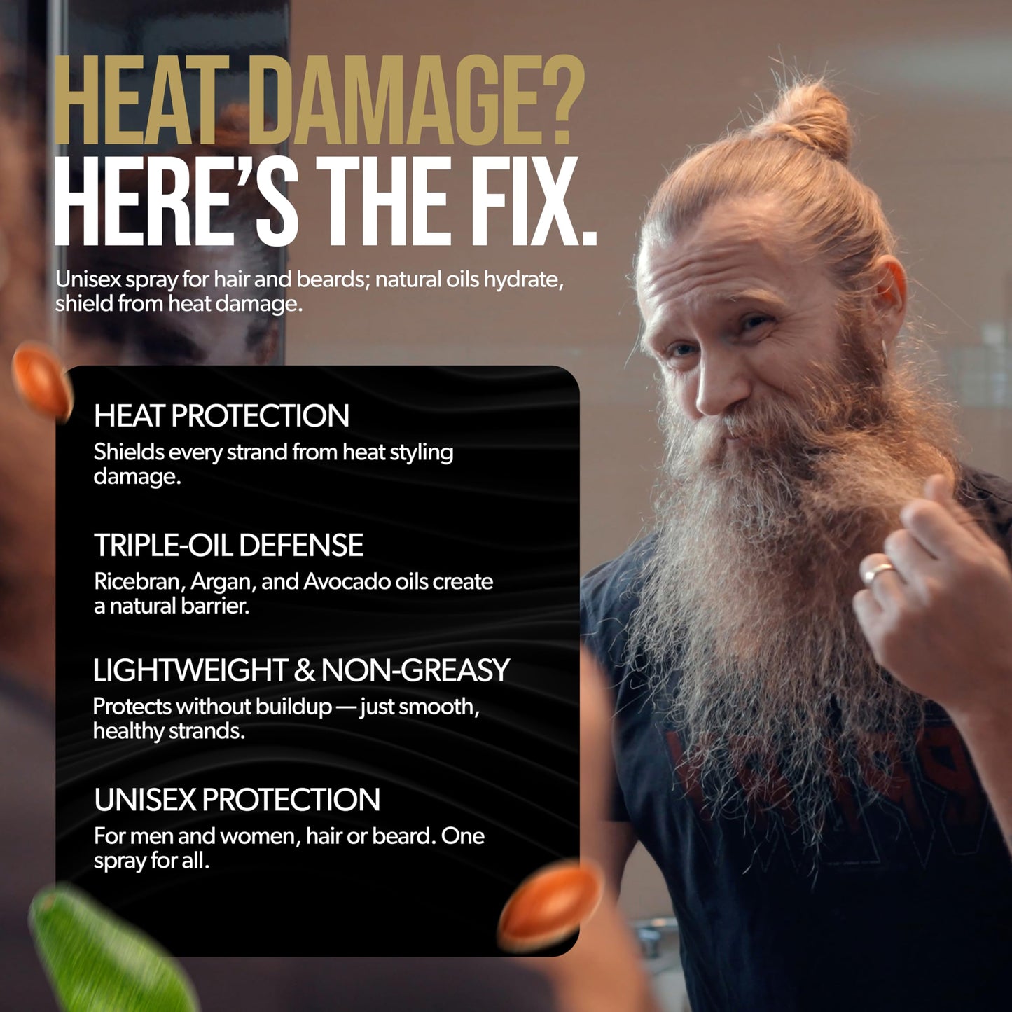 Beard & Hair Heat Protectant Spray - Viking Shield Beard Spray for Men, Protects Hair from Heat Damage of Straightener and Styling - Argan Oil Thermal Protector Spray - Protect Up To 450º F - 4 Fl Oz