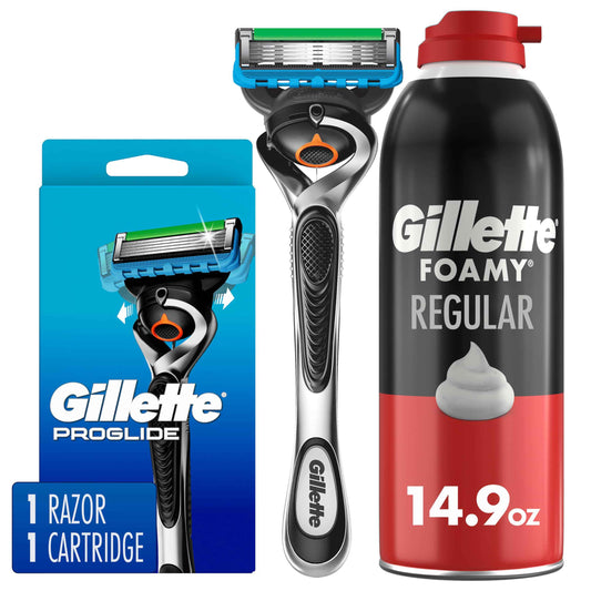 Gillette ProGlide Razor for Men, Handle + 1 Blade Refill + Gillette Foamy Classic Shave Foam for Men, Protection Against Shaving Irritation, Quick and Smooth Shave, shaving cream, 14.9 Oz