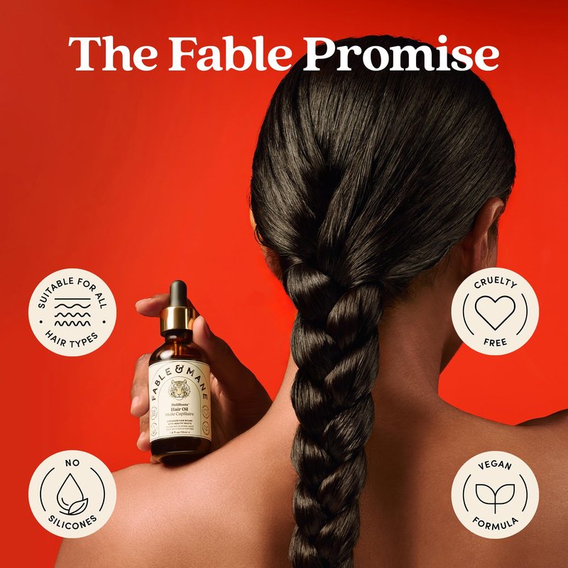 Fable and Mane Hair Oil - HoliRoots Strengthening Serum for Damaged, Frizzy Hair with Amla, Castor Oil for Hair Health - 3.4FL oz