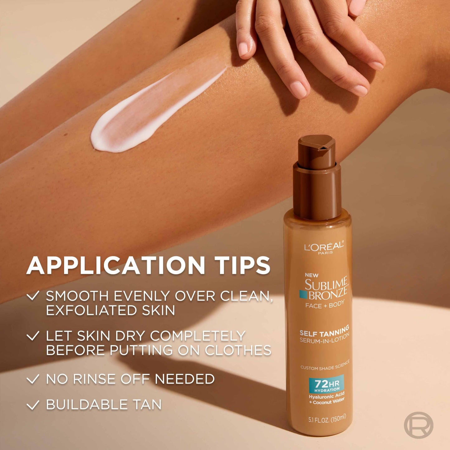 L'Oreal Paris Sublime Bronze Hydrating Self Tanning Serum-In-Lotion, Self Tanner for Face and Body with Coconut Water and Hyaluronic Acid, Provides Natural-Looking Color & 72 HR Hydration, 5 Fl Oz