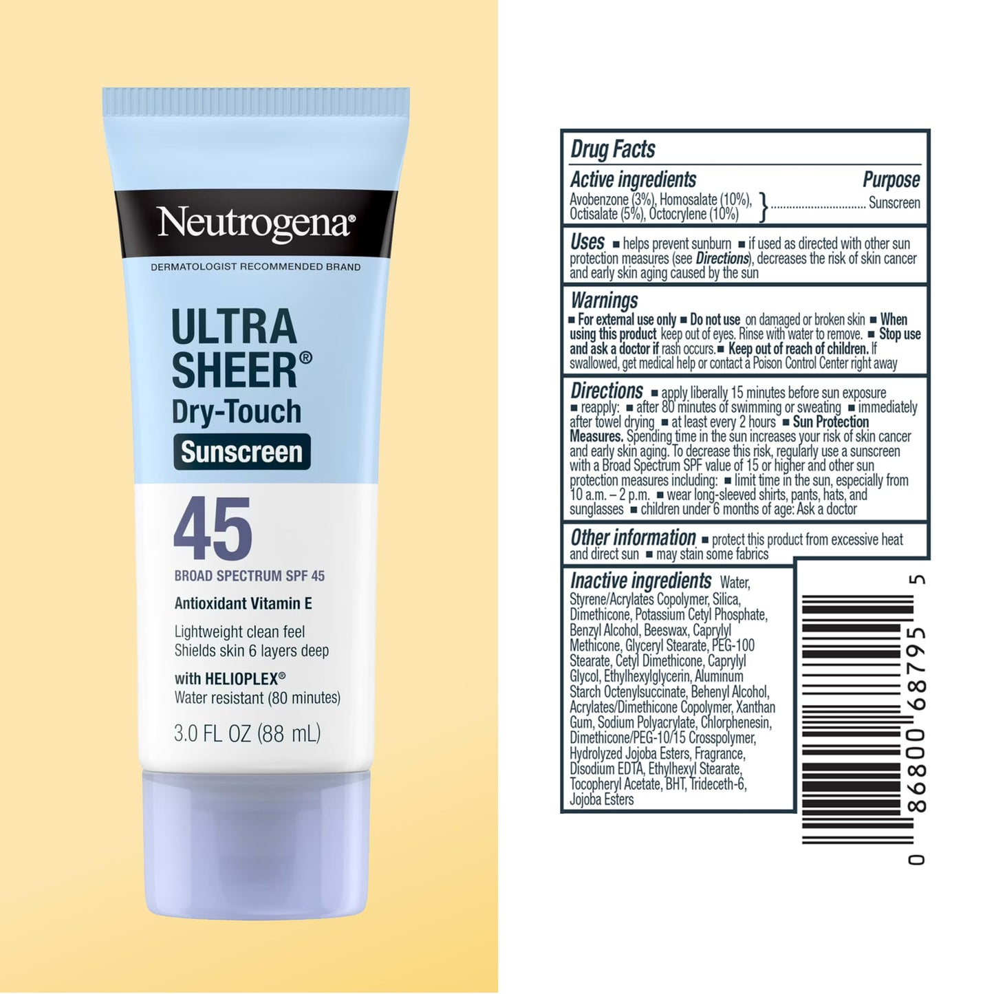 Neutrogena Ultra Sheer Dry Touch Sunscreen Lotion SPF 45 Broad Spectrum UVA UVB Protection Lightweight Water Resistant up to 80 Minutes Oil PABA Oxybenzone Free, 2-pack of 3 fl oz