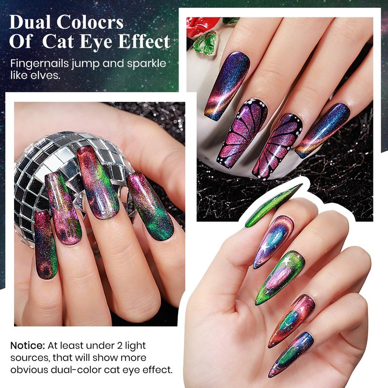 MIZHSE 9D Cat Eye Gel Nail Polish: Magnetic Gel Polish Set 10 ml 6 Colors with 2 Magnet Sticks, Chameleon Magic Galaxy Shiny Effect Cateye Nail Polish Soak off Nail Art Gift for Ladies