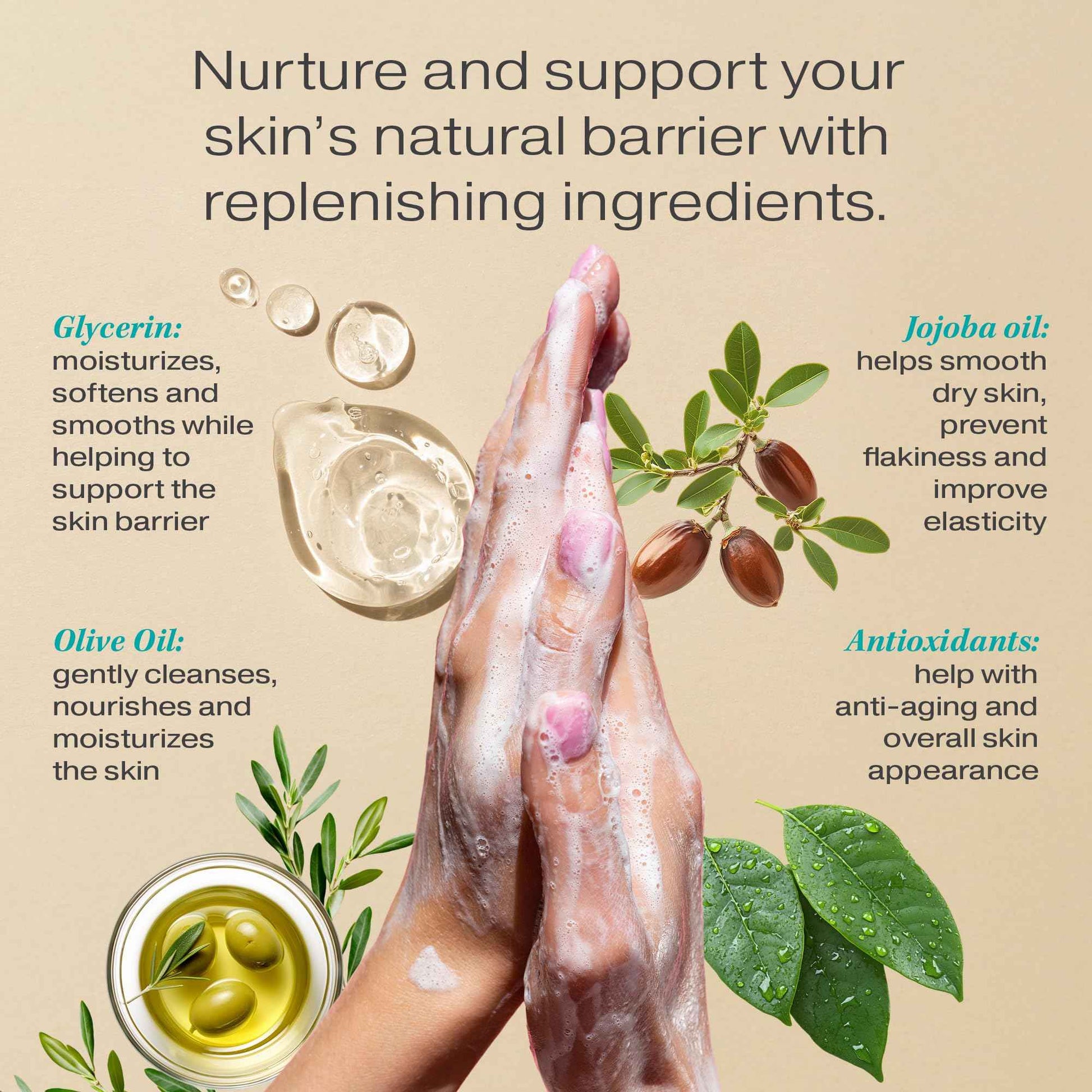 RAW SUGAR Simply Hand Wash, 16.9 Fl Oz (Pack of 4) Green Tea Liquid Hand Soap for Kitchen or Bathroom, Cleanses & Refreshes Hands, Formulated without Sulfates & Parabens