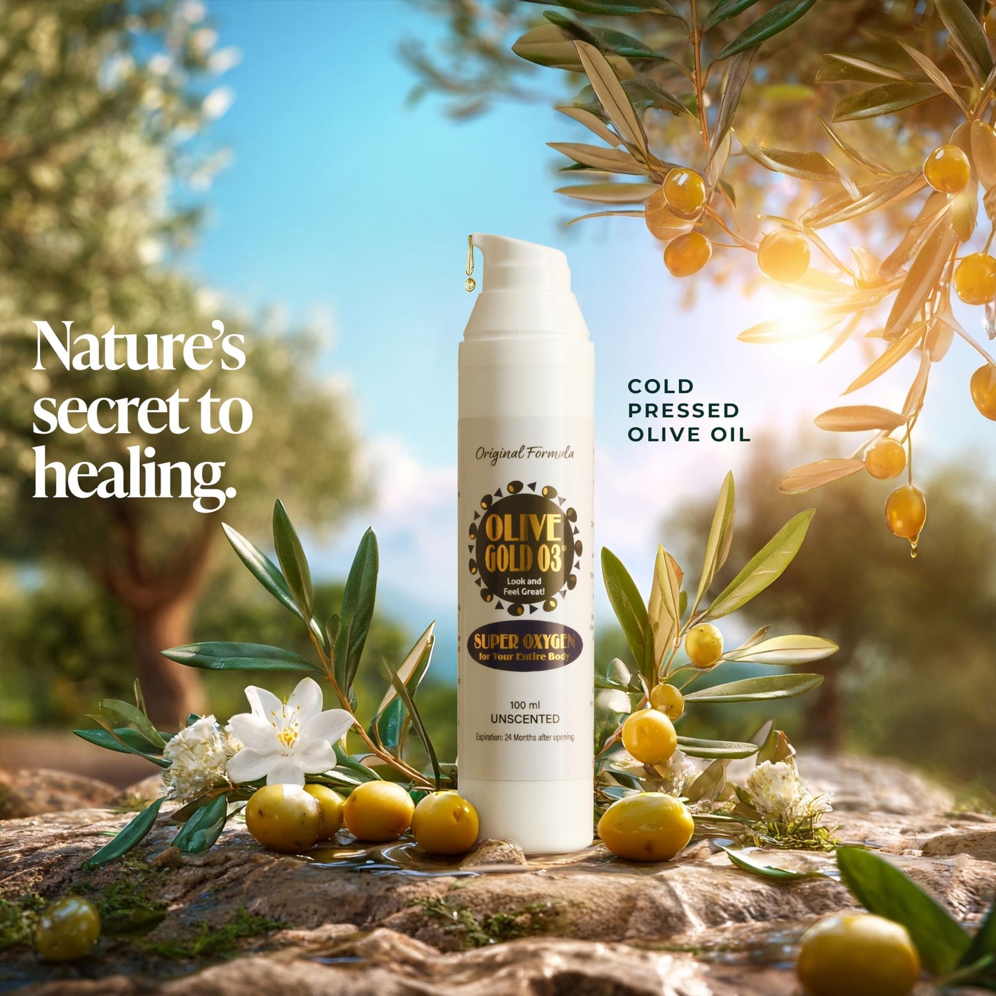 Olive Gold O3 Skin Care Lotion – Ozonated Olive Oil Moisturizer for Face & Body, Natural Hydration & Anti-Aging Support (4oz)