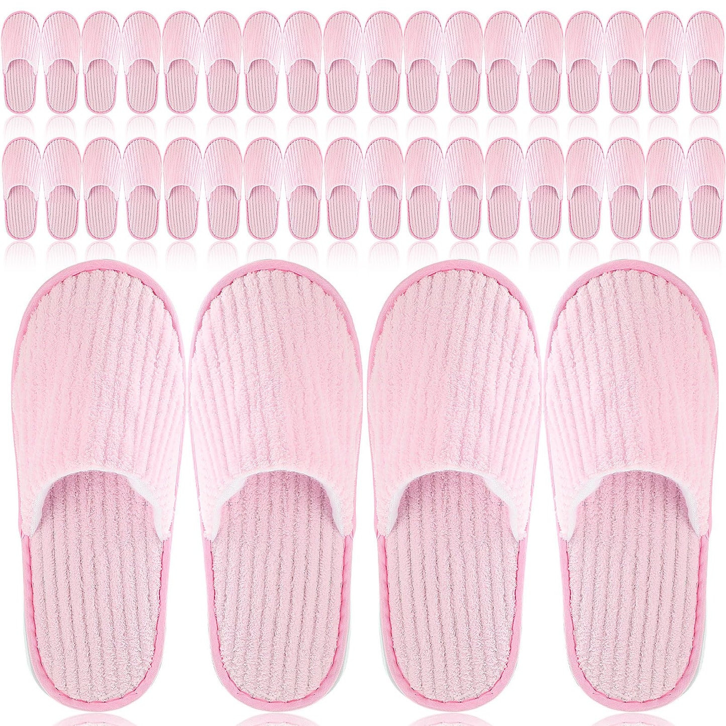 Panitay 20 Pairs Reusable Spa Slippers for Guests Washable House Slippers with Triple Layer Coral Fleece for Home Indoor Hotel Travel, Closed Toe(Pink)