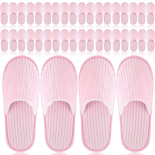 Panitay 20 Pairs Reusable Spa Slippers for Guests Washable House Slippers with Triple Layer Coral Fleece for Home Indoor Hotel Travel, Closed Toe(Pink)