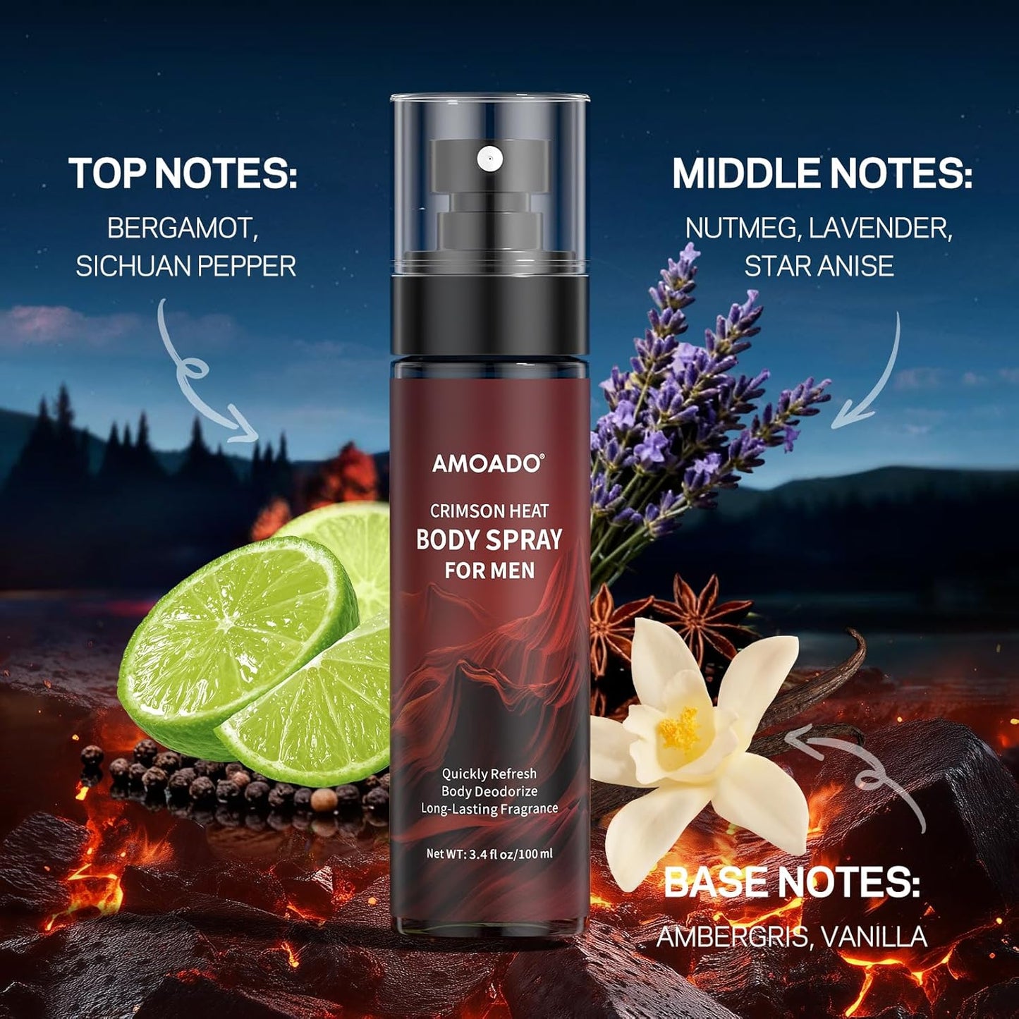 Men’s Body Spray Set - Aluminum-Free Deodorizing Mist | Refreshing Oriental & Woody Scents, 3.4 fl oz Each
