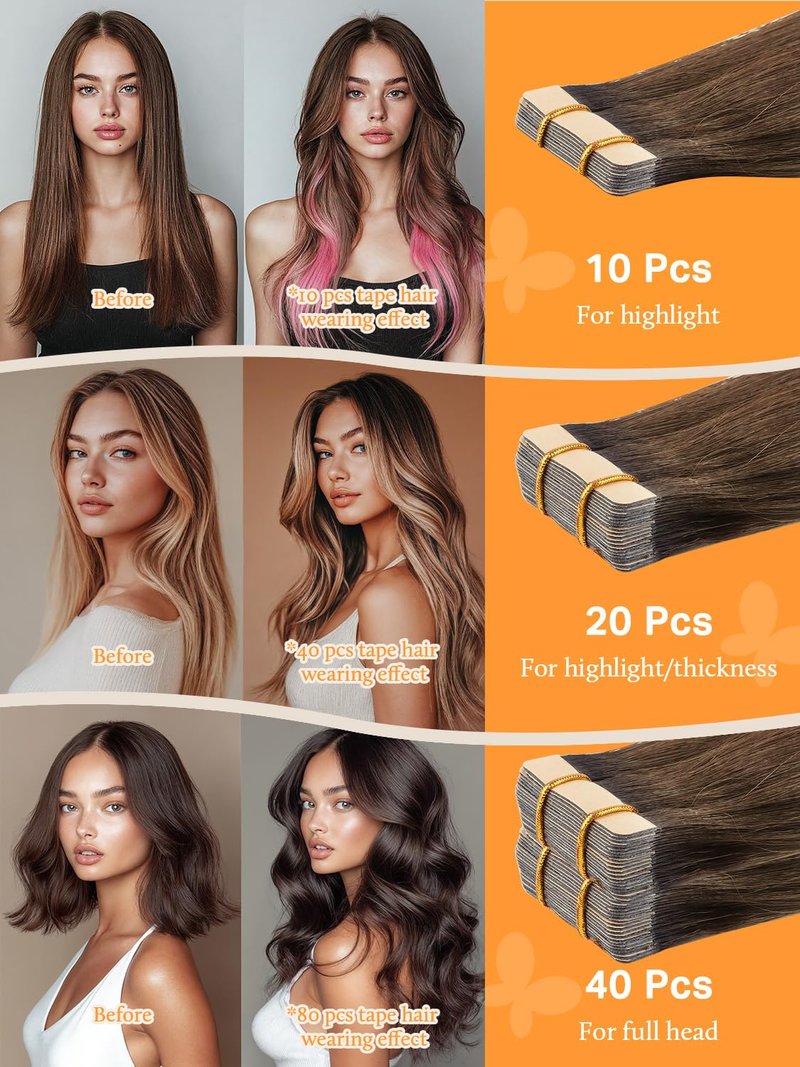 DOORES Tape in Hair Extensions, Dark Brown to Chestnut Brown 10 Inch 30g 20pcs, Tape in Hair Extensions Human Hair Remy Straight Hair Real Natural Hair for Women