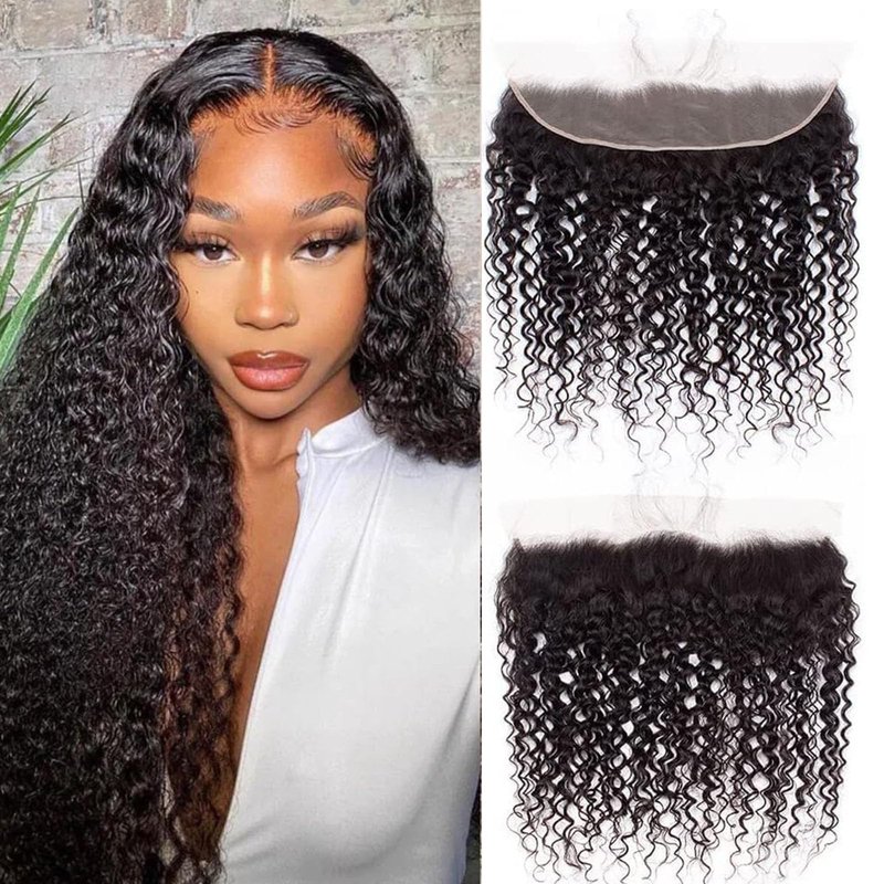 18 Inch 13x4 Lace Frontal Kinky Curly Human Hair 180% Density Unprocessed Deep Curly Virgin Hair 13x4 Ear to Ear Lace Closure Frontal Natural Color(13x4 Kinky Curly, 18 Inch)