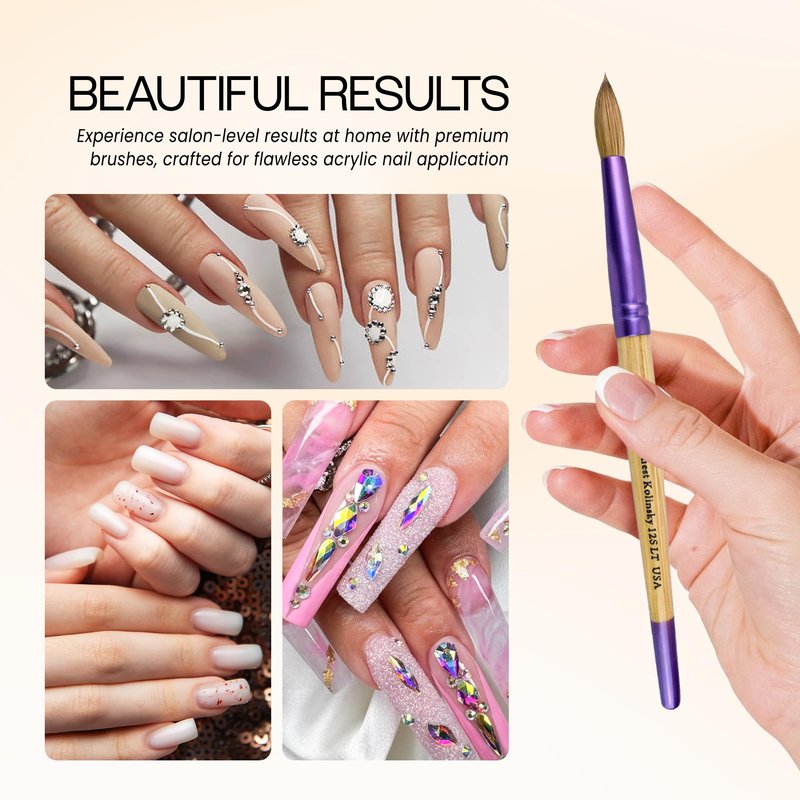 Pana USA Acrylic Nail Brush100% Pure Kolinsky Hair New LIMITED EDITION BEIGE PURPLE Wood Handle with Purple Ferrule Round Shaped Style (Size # 12)