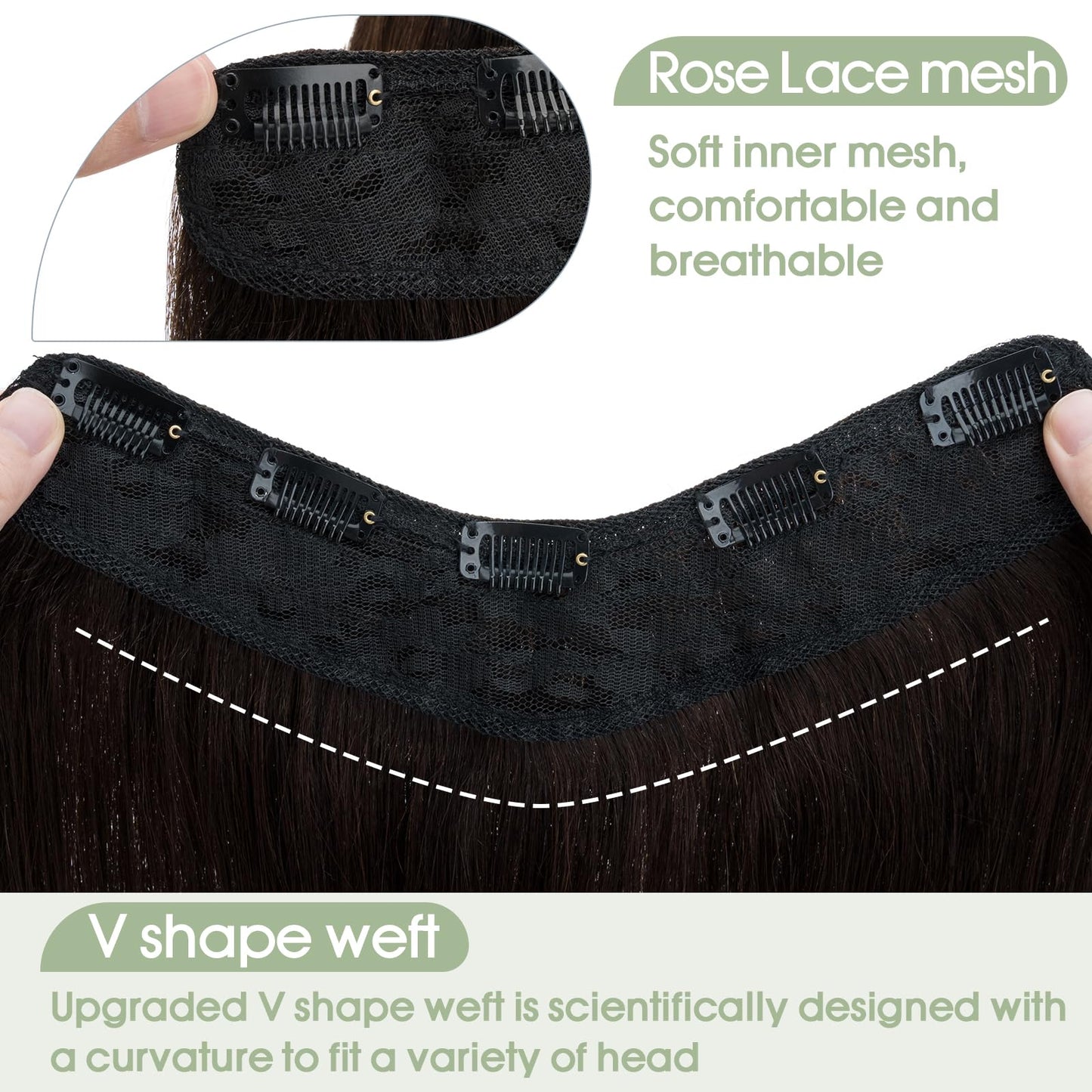 S-noilite Clip in Hair Extensions Human Hair 5 Clips 3/4 Full Head V Part Weft Thicker Hair Lace Net One Piece Hair Extensions Clip in Human Hair (12"-50g,#02 Dark Brown)