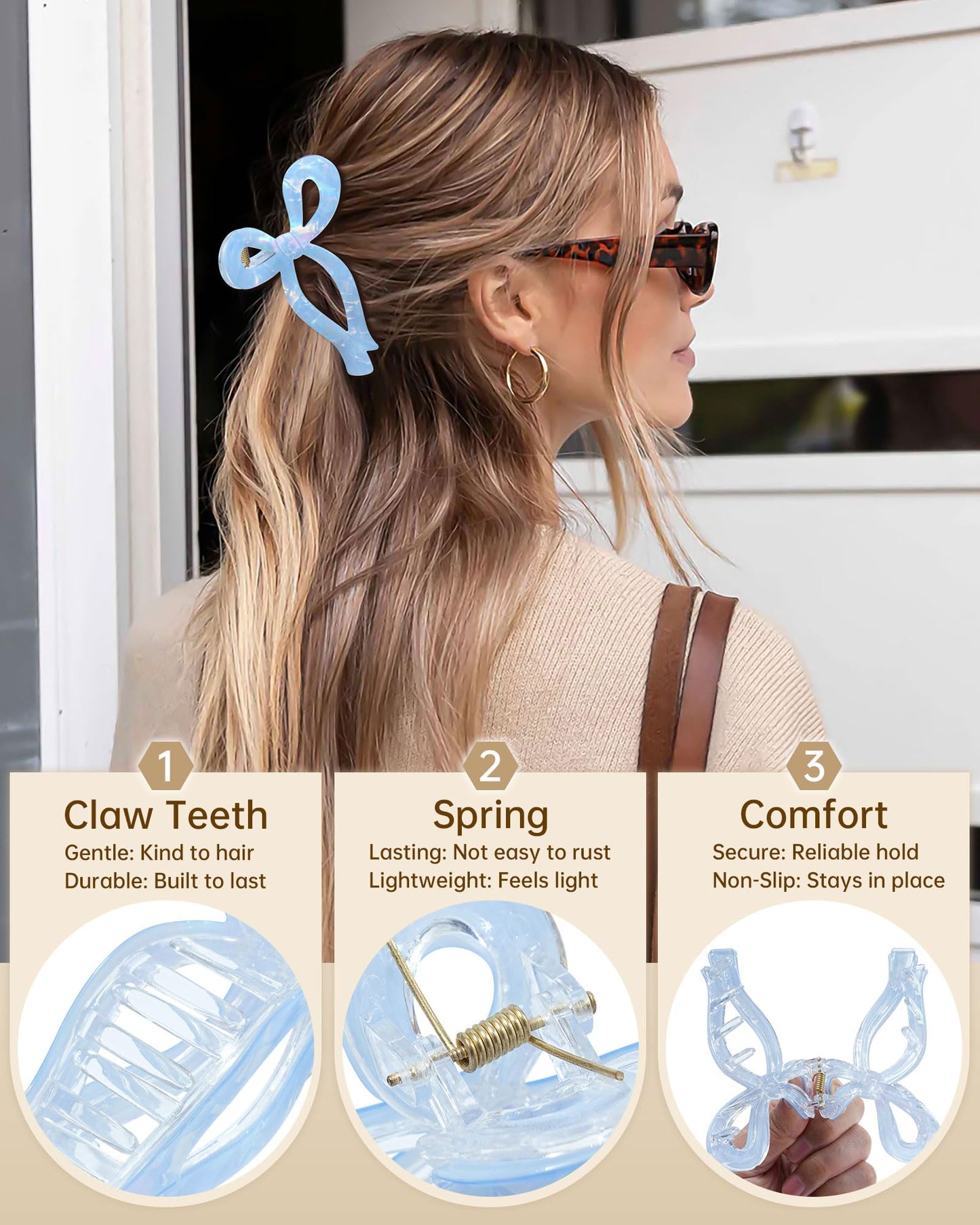 Mesovor Acrylic 4 Pack Elegant Bow Hair Claw Clips for Thin and Thick