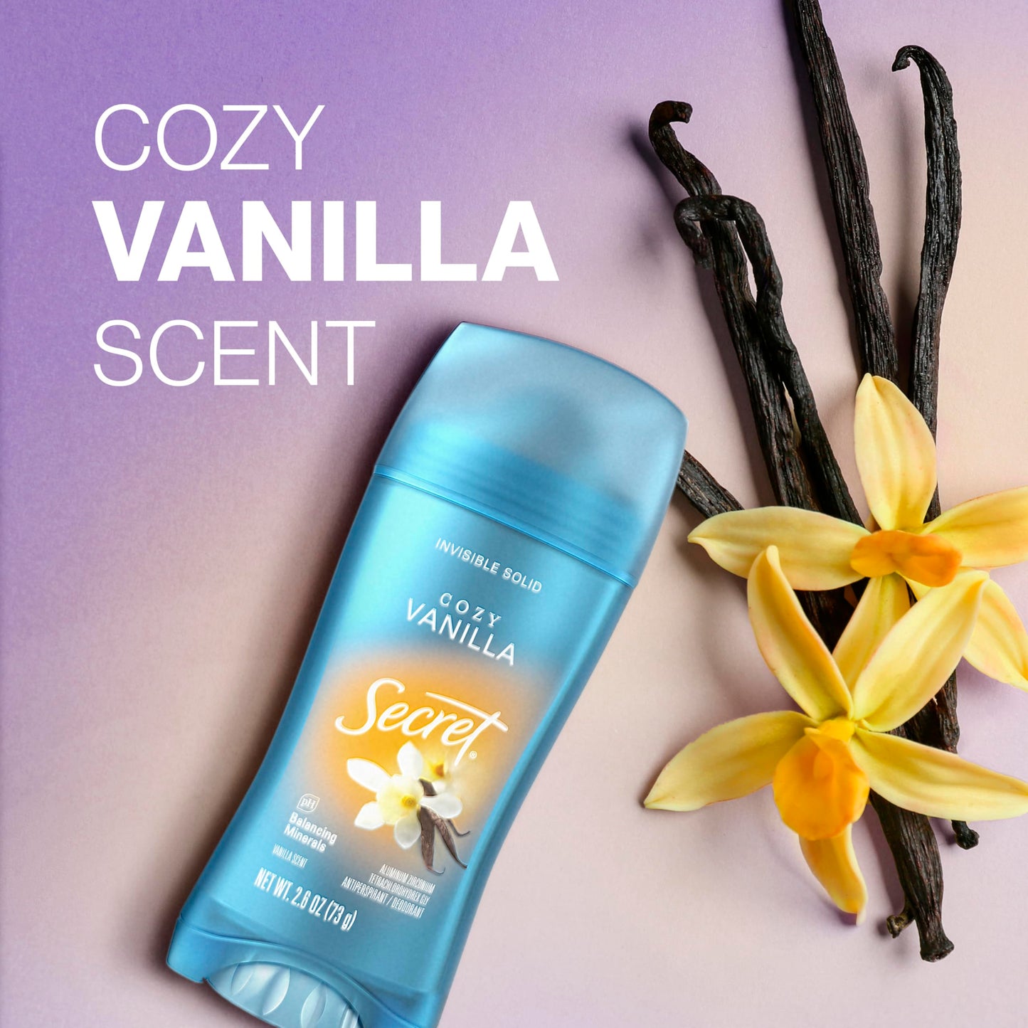 Secret Fresh Antiperspirant Deodorant for Women, 72hr Breathable Sweat & Odor Protection, Instant Freshness & Gentle, PH Balancing Minerals, Invisible Solid, Cozy Vanilla Scent, 2.6 oz (Pack of 3)