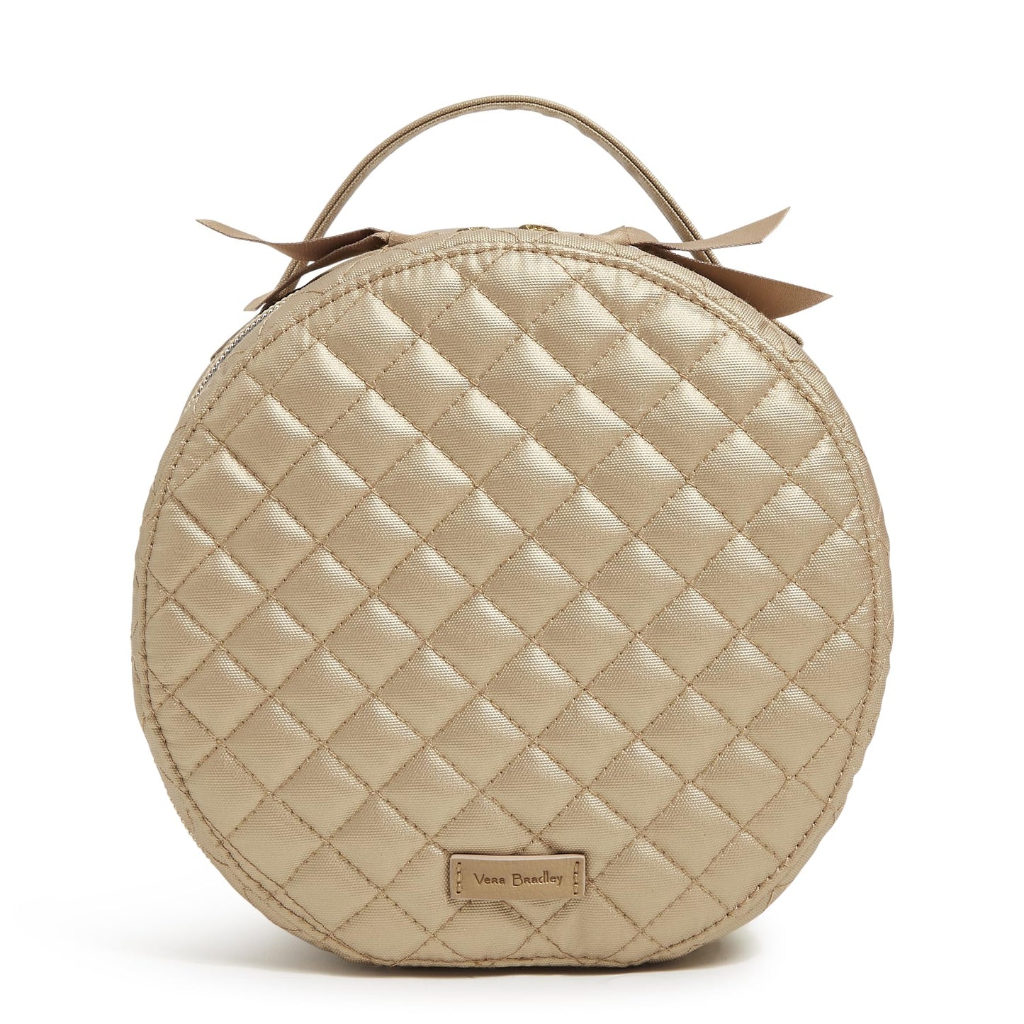 Round Travel Cosmetic Makeup Organizer Case, Champagne Gold Pearl