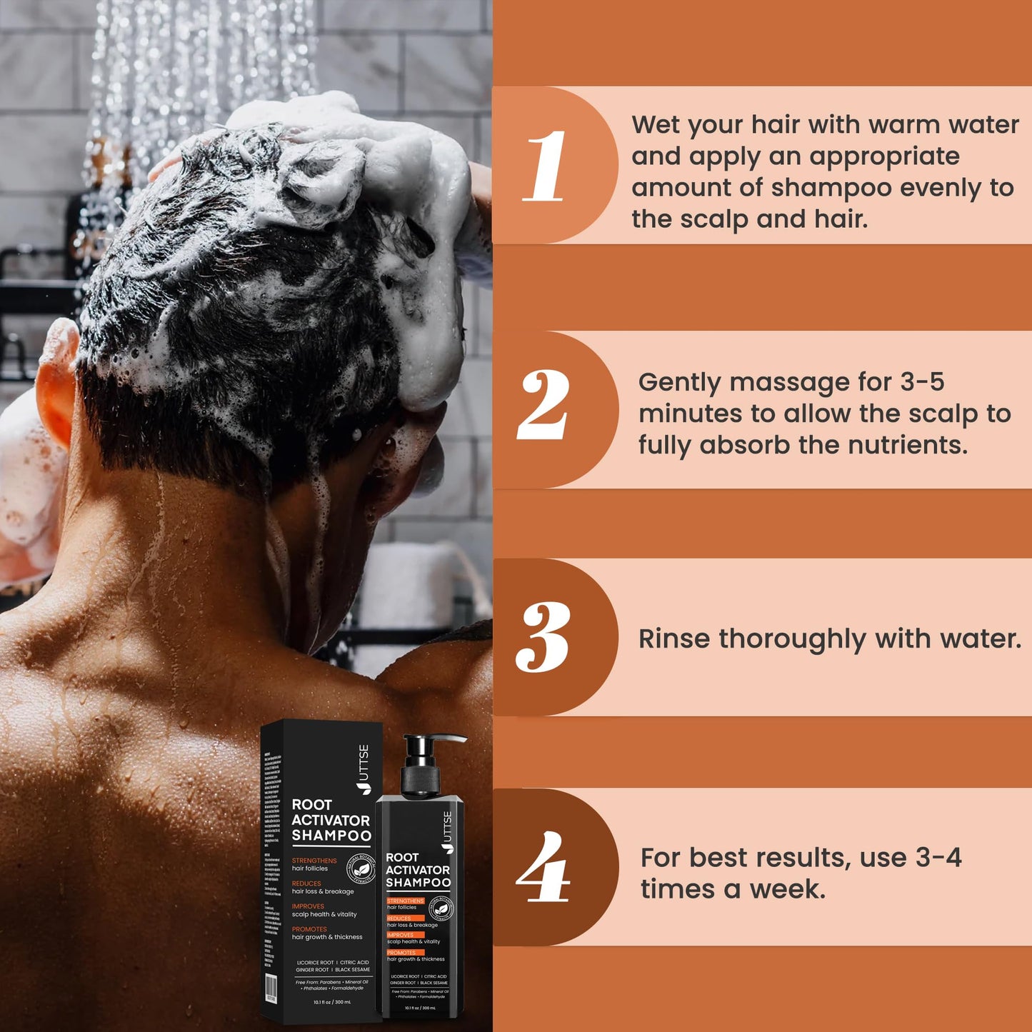 Root Activator Shampoo for Men: Hair Growth Shampoo for Hair Loss and Thinning Hair - 10.1 fl oz / 300 mL