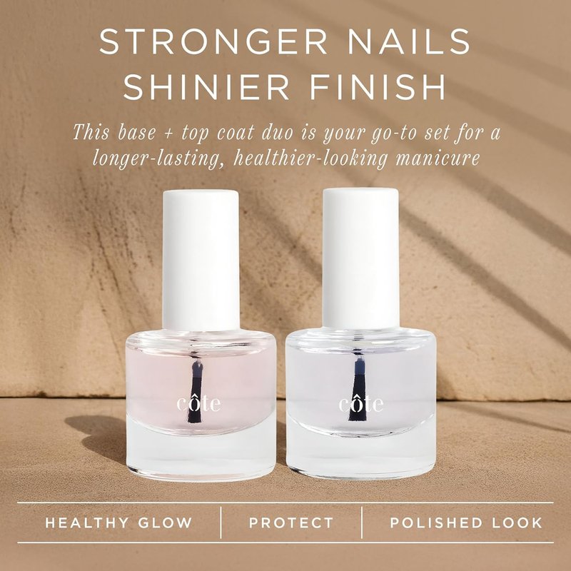 Nail Strengthener Base Coat & Quick Dry Top Coat Bundle | Fast-Drying, Chip-Resistant, Vegan, 0.27 fl oz Each