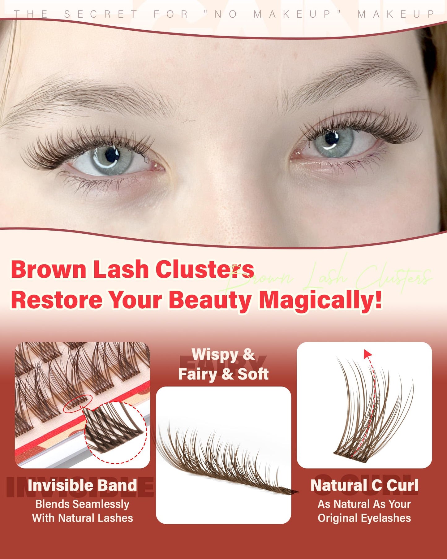 Short Brown Lash Clusters 10-12-14MM Clear Band Wispy Eyelash Clusters Natural Cluster Eyelash Extensions D-Curly Short Lashes Clusters Brown Wispy Cluster Lashes Natural Look 144Pcs by Zegaine