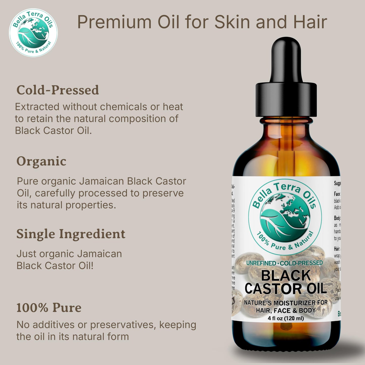 Bella Terra Oils - Jamaican Black Castor Oil 16 oz - Embrace the Richness, Enhanced with Essential Nutrients, For Silky-Smooth Skin