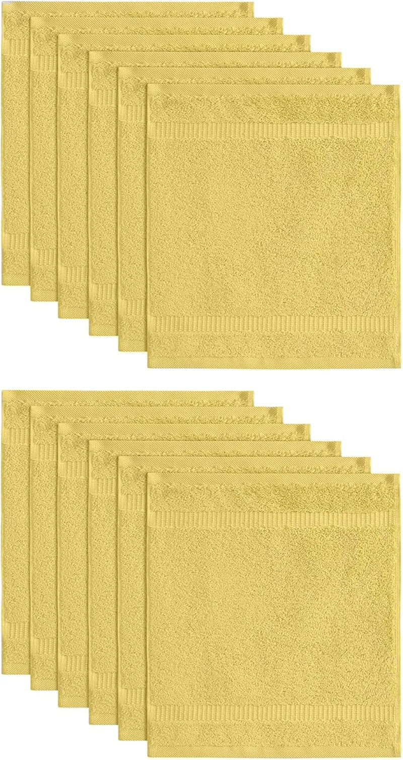 Turkish Cotton Washcloth Set - Ultra Soft, Super Absorbent | 13x13 Inch | 12 Washcloths in Yellow