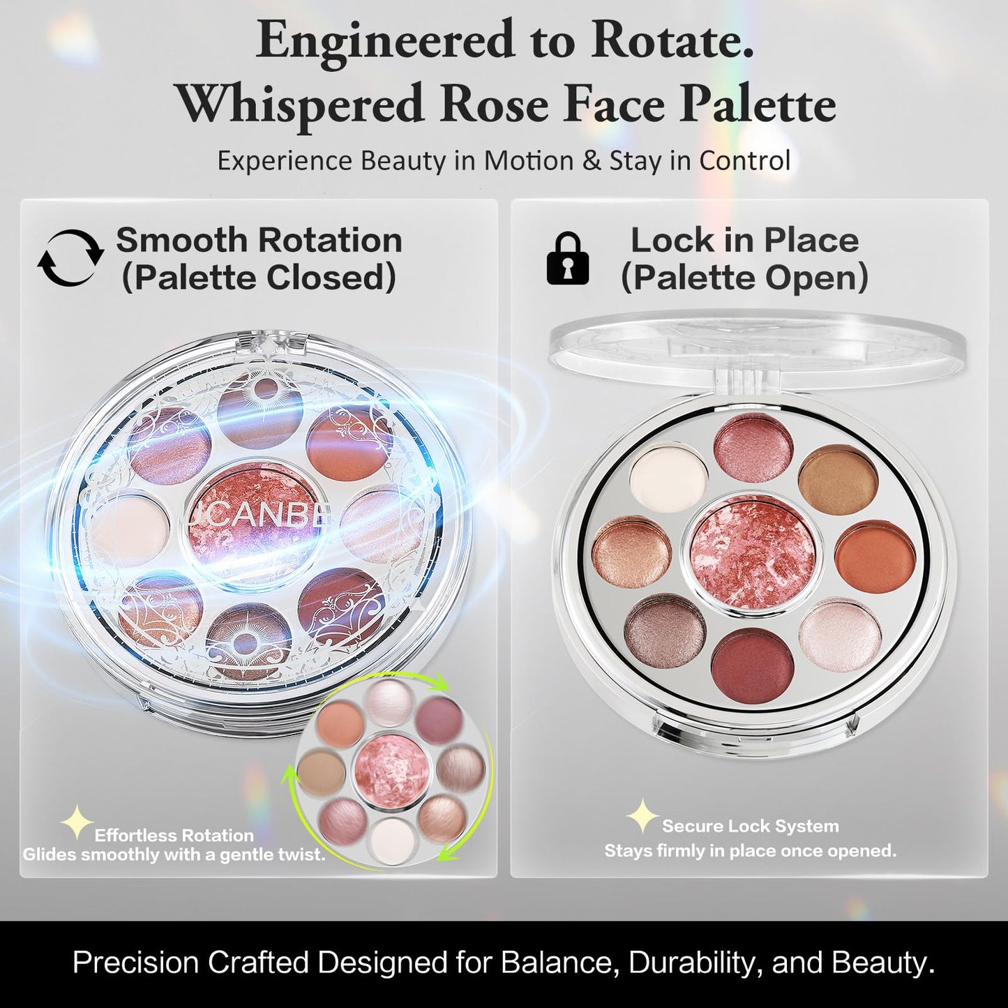UCANBE Baked Eyeshadow & Blush Palette, High Pigmented Blendable Matte Shimmer Rose Pink Eye Shadow & Cheek Makeup Palette, Rotating Compact Design Makeup Gift, 02 Whispered Rose