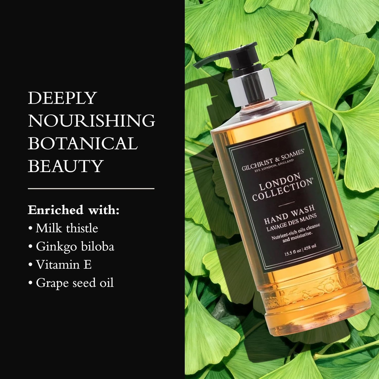 Gilchrist & Soames Hand Wash - Natural Moisturizing Liquid Cleanser with Red Tea & Grape Seed Oil | 15.5 oz Pump Bottle