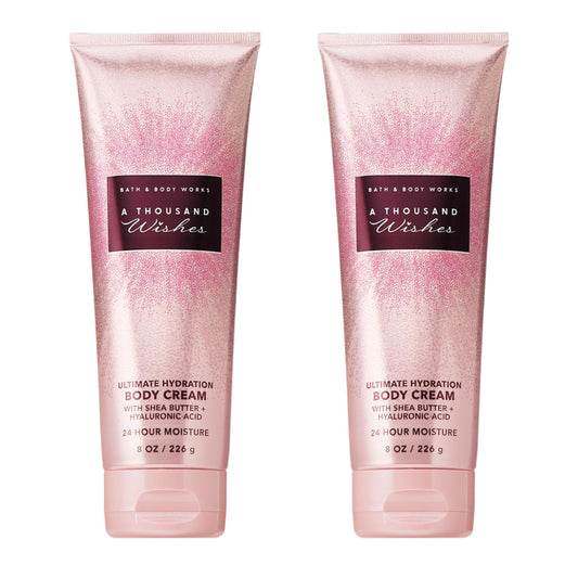 Bath & Body Works A Thousand Wishes Body Cream, Ultimate Hydration Moisturizer with Shea Butter & Hyaluronic Acid for Dry Skin, Prosecco and Peony Scent, 8 oz - 2 Pack