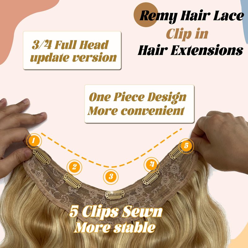 Body Wave Clip in Hair Extensions Human Hair,Natural Wavy Curly Highlights Blonde 5 Clips in Hair Extension for Women 18" 80g Full Head Seamless Clip ins Thick Real Remy Hair Extension 80G