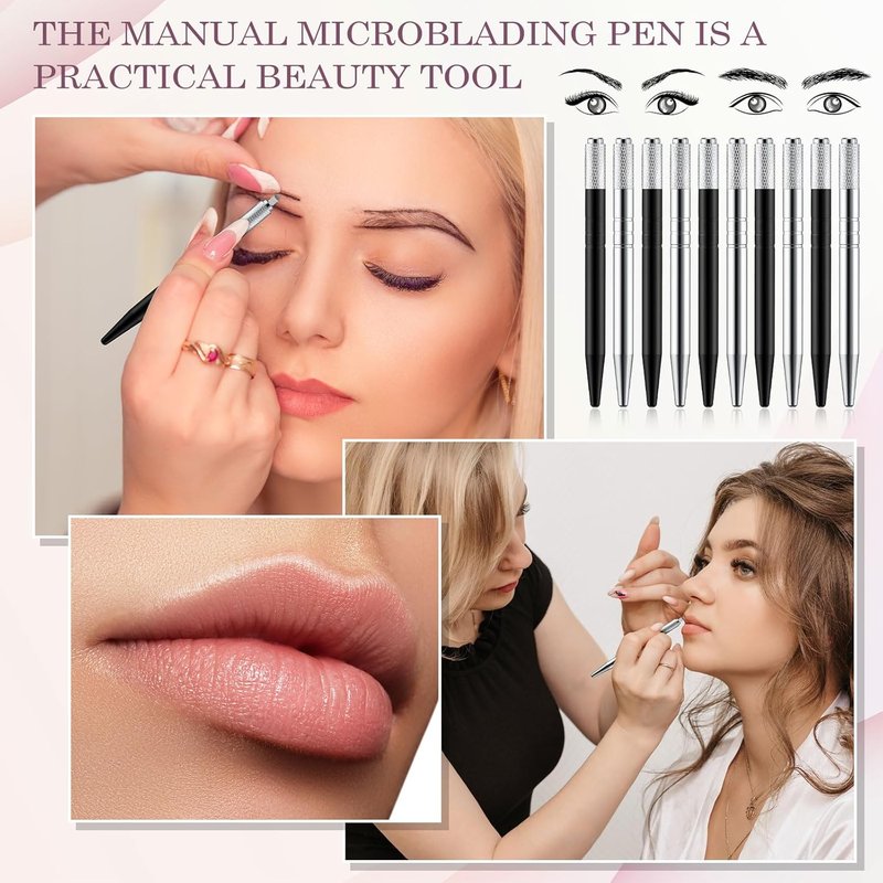 Microblading Pen Set - 50 Pcs Manual Eyebrow Pens with Aluminum Tool Holders | Silver & Black