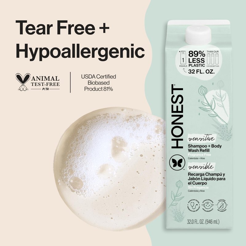 The Honest Company 2-in-1 Cleansing Shampoo + Body Wash, Gentle Enough for Baby, Dermatologist Tested, Tear-Free, Hypoallergenic, Fragrance-Free