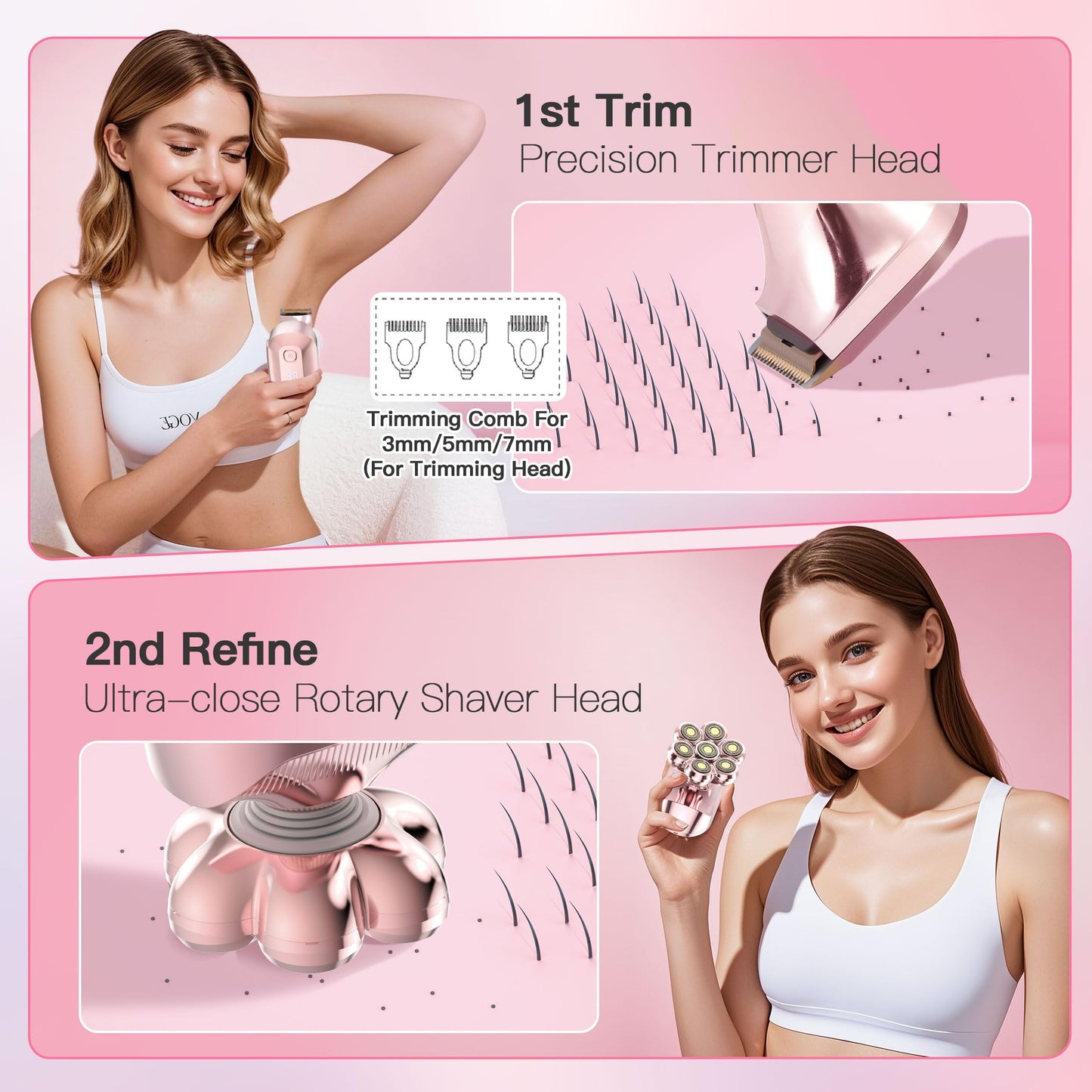 HEBECA 7D Electric Shaver for Women – Upgraded Electric Razor for Women with Rotary Floating Magnetic Head, Detachable and Waterproof, Painless Hair Remover for Legs, Bikini, Face, Sensitive Skin
