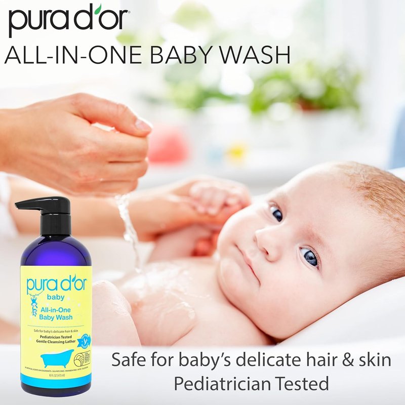 PURA D'OR Calming Baby Wash & Shampoo - Tear-Free, Sulfate-Free, Natural Aloe Vera | 16 Oz